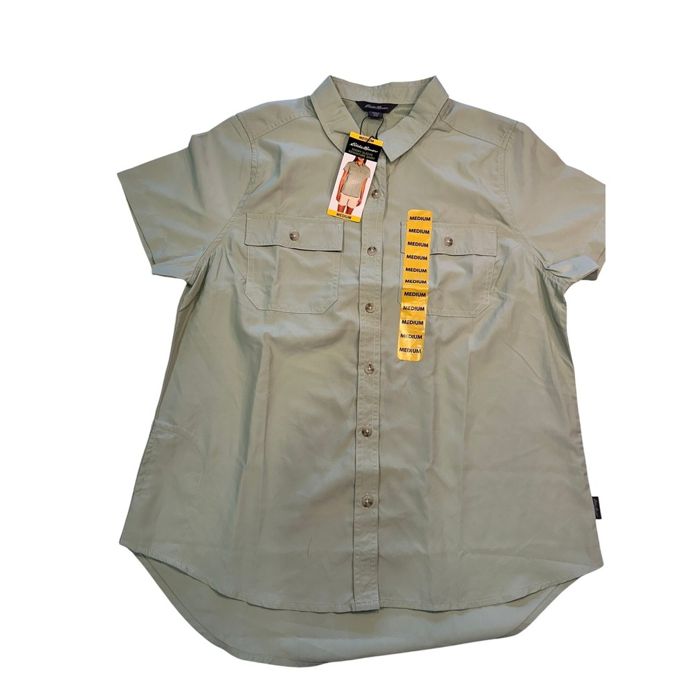 Eddie Bauer Womens Adventure Shirt Short Sleeve Sage Green EB004068 Medium NWT